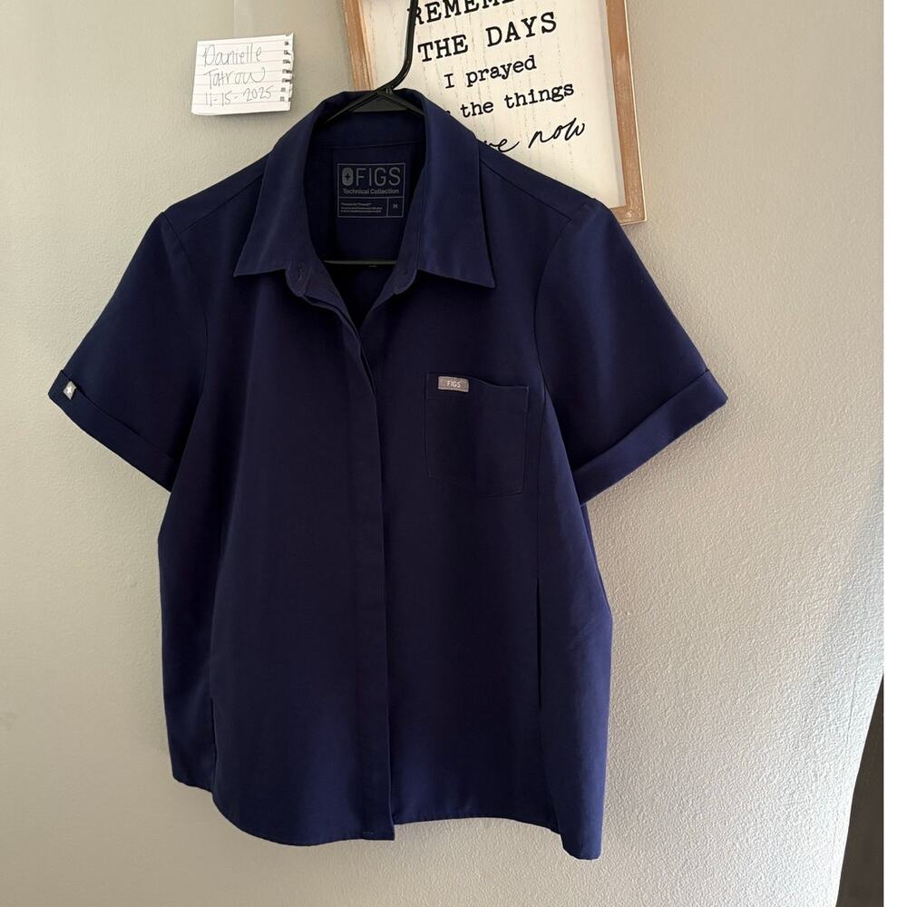 FIGS Navy Short-Sleeve Work Blouse